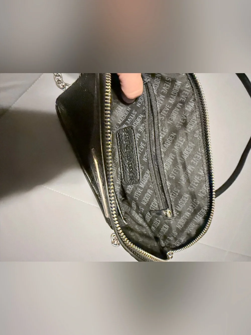 Steve Madden Quilted Crossbody Bag in Black with Chain Strap